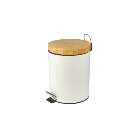 Lixeira Com Tampa De Bambu 5L Preta/Branca Metal Elegância Kala