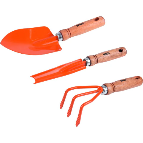 Kit de Jardinagem Aço-carbono 3 Peças Cabo Madeira Para Plantas Kala
