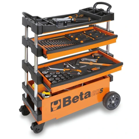 Carrinho de Ferramentas Tipo Trolley Rebatível 2 Gavetas com 6 Tabuleiros Laranja C27S/O Beta