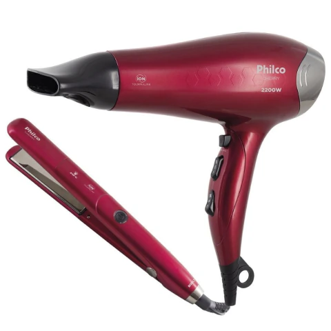 Kit Beleza Cherry Philco Secador 2200W Prancha Cabelo 220V