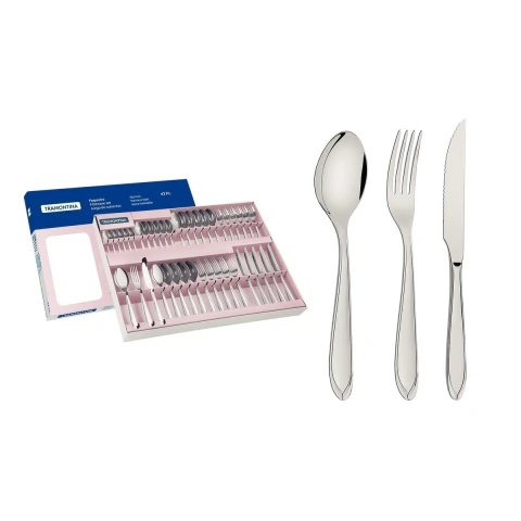 Faqueiro Tramontina Laguna 42 Peças Aço Inox Com Facas Para Churrasco Acabamento Em Alto Brilho