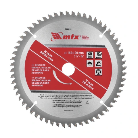 Disco Serra Circular Alumínio 185mm 60 Dentes Aço 50 MTX 7338155 Corte Preciso