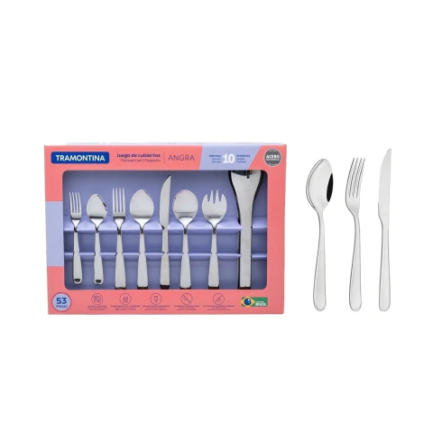 Faqueiro Tramontina Angra 53 Peças Aço Inox Com Facas Para Churrasco Brilho