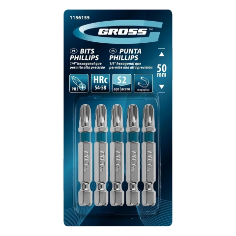 Jogo de Bits Phillips PH3x50mm Aço S2 5 Peças Gross
