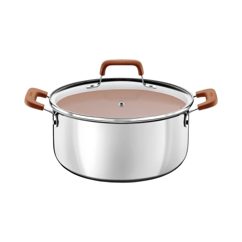 Caçarola Tramontina Romagna Inox Com Cerâmica 24 cm 5,24 L Fundo Triplo Compatível Com Indução