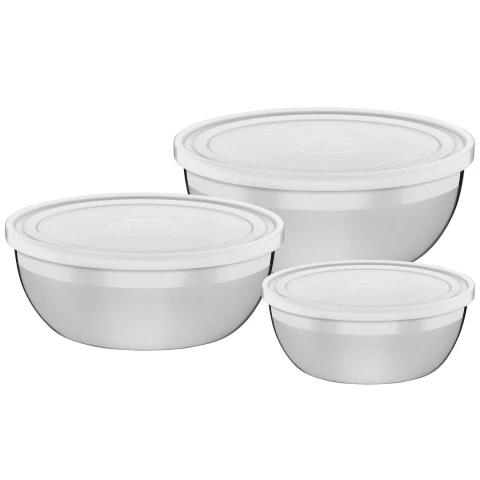 Jogo De Potes Em Aço Inox Com Tampa Plástica Tramontina Freezinox 3 Peças Para Alimentos