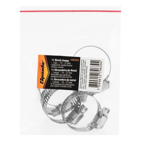 Abraçadeira De Aço Galvanizado Rosca Sem Fim 14-27 Mm 5 Peças Sparta