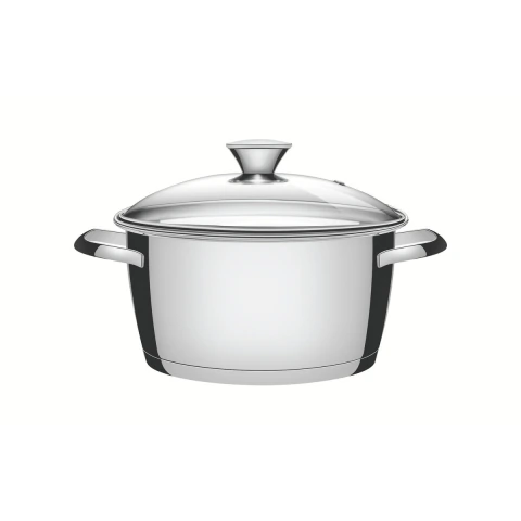 Caçarola Funda Tramontina Allegra Aço Inox Fundo Triplo 5,7 L 24 cm Com Tampa De Vidro Indução