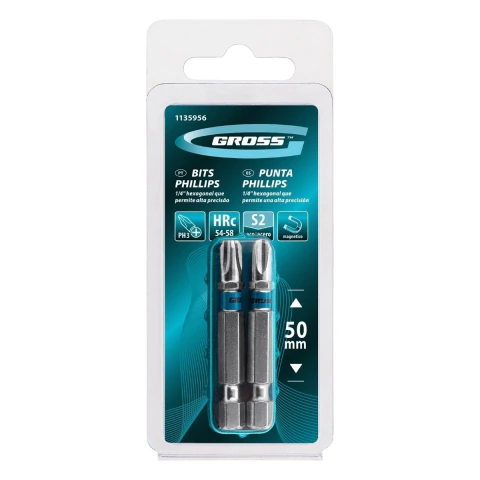 Bit Phillips Ph3 Aço S2 Cromo Molibdênio 50 mm 2 Peças Magnético Gross
