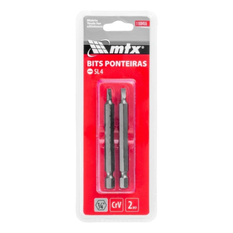 Bit Fenda Sl4 75 mm Cromo Vanádio 2 Peças 1/4 Mtx 54 Hrc Aço Resistente Profissional