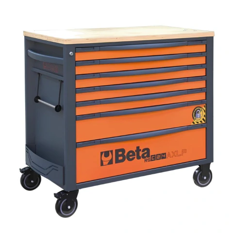 Carrinho de Ferramentas 1000KG Laranja Tampo Madeira 7 Gavetas Protegidas RSC24AXLP/7-O Beta