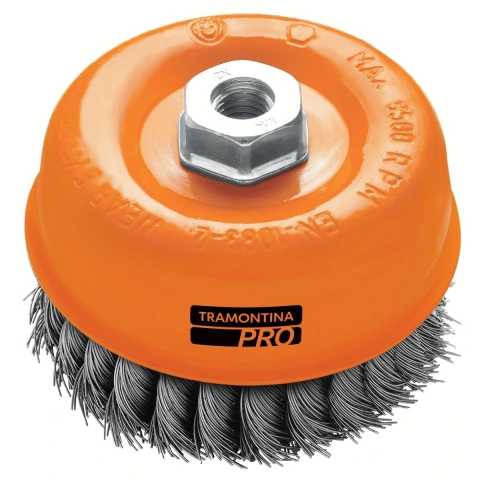 Escova Tipo Copa Arame Entrançado 2.1/2'' Tramontina PRO Para Remoção De Ferrugem E Pintura