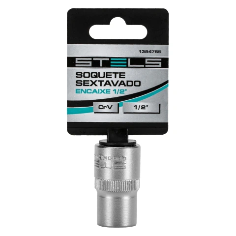 Soquete Sextavado Longo 14mm Encaixe 1/2 Polegada Cromo Vanádio Com Clip Stels