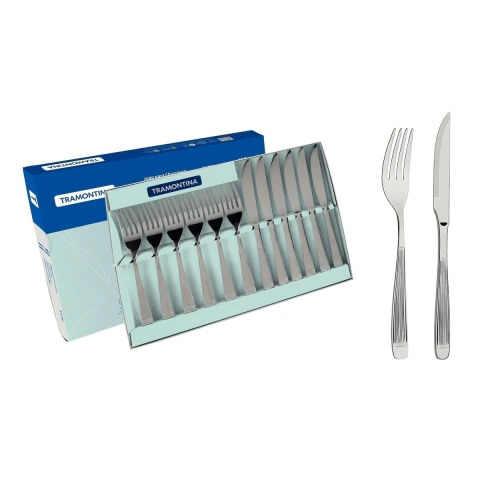 Jogo Para Churrasco Tramontina Athenas 12 Peças Aço Inox Brilho E Fosco Faqueiro