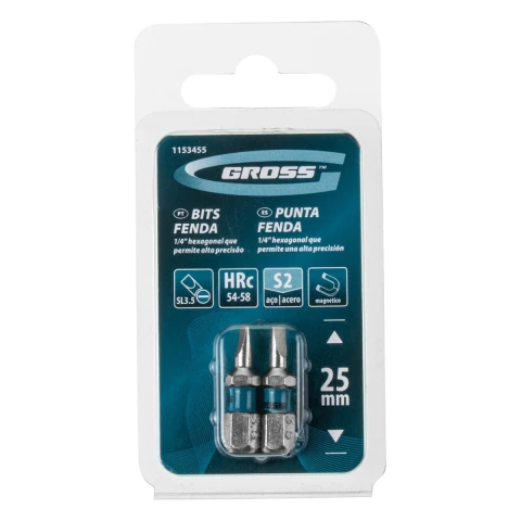 Bit Fenda Sl3,5 25mm 2 Peças Aço Cromo Molibdênio S2 58 Hrc Gross