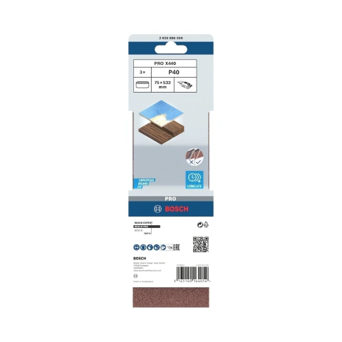 Cinta De Lixa Bosch Pro X440 75X533mm Grano 40 3Un