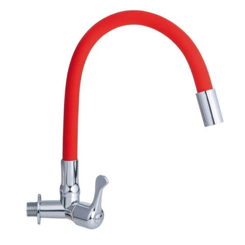 Torneira Cozinha Bica Flexível Parede Aço Inox Abs Vermelho 1/2'' BSP Abertura Rápida 1/4'' Gourmet Liege C98