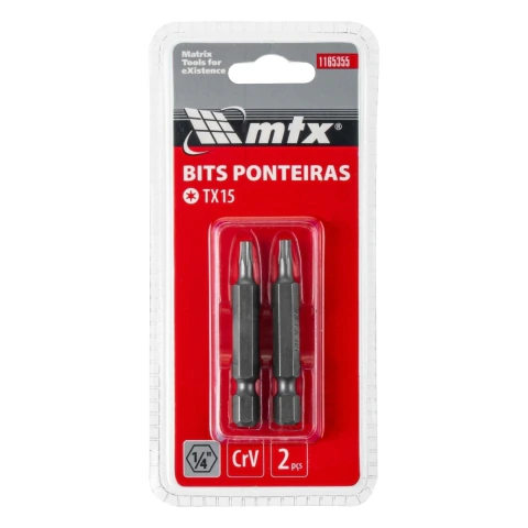 Bit Torx T15 Cromo Vanádio 50 mm 1/4 Polegada 2 Peças Mtx