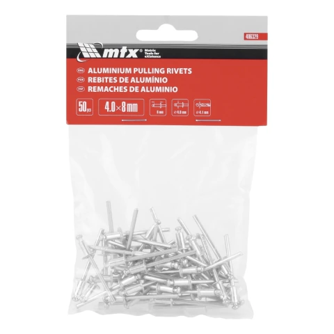 Rebite De Repuxo 4 X 8 mm 50 Peças Alumínio E Aço Mtx