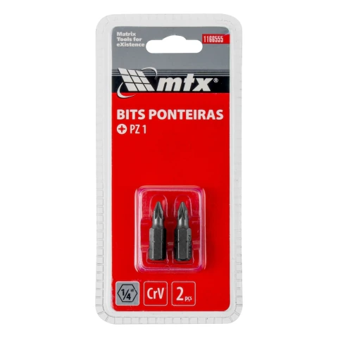 Kit 2 Bits Pozidriv Pz1 25 mm Aço Cromo Vanádio 1/4 Polegada Mtx