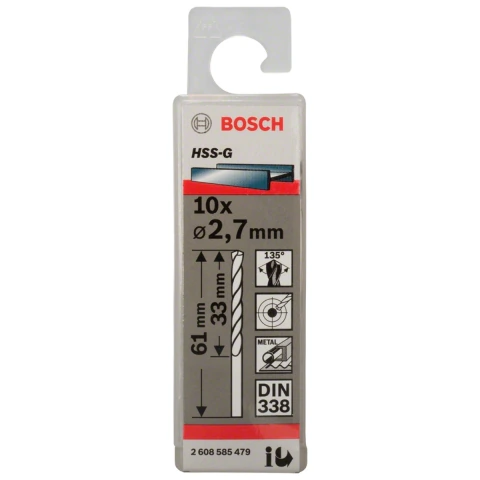 Broca Para Metal Bosch Aço Rápido Hss-G 2,7mm 10 Peças