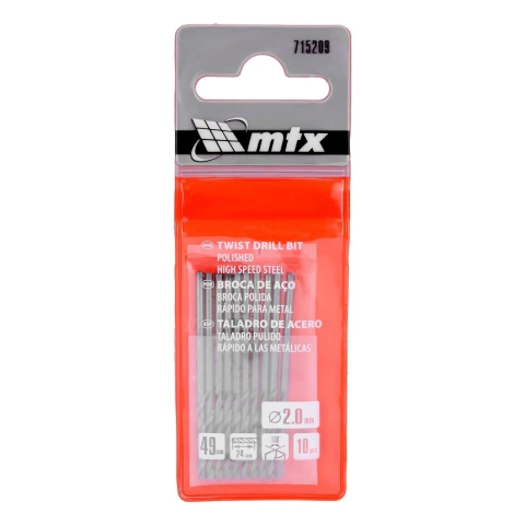 Jogo De Brocas Aço Rápido 2 Mm 10 Peças Standard Para Metal Mtx Hss Polida Cilíndrica