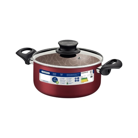 Caçarola Tramontina Paris Antiaderente Starflon Max Vermelha 20 cm 2,9 L com Tampa de Vidro