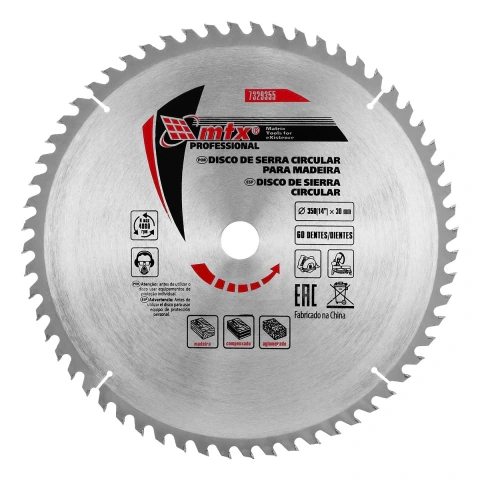 Disco Serra Circular Madeira 350mm 60 Dentes Aço 65Mn Liga YG8 MTX 7329355