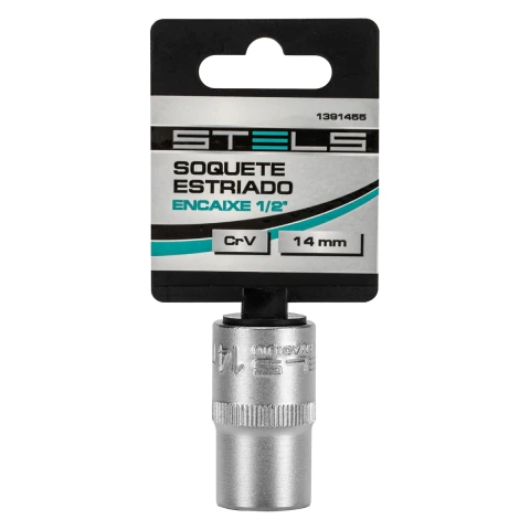 Soquete Estriado 14 Mm Encaixe 1/2 Polegada Cromo Vanádio Com Clip Stels