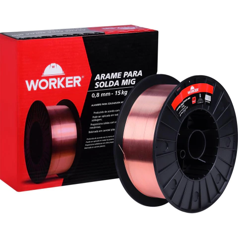 Arame Mig 0,8Mm 15Kg Carretel Plástico AWS ER70S-6 Para Solda Worker