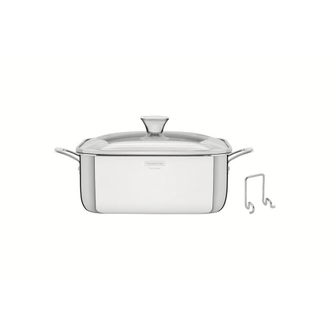 Caçarola Tramontina Grano Quadrada Aço Inox 4 L Com Tampa De Vidro E Suporte Corpo Triplo Indução