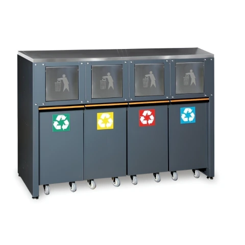 Módulo Fixo Lixeiras Classificação Vidro Papel Plástico Tampo MDF Revestido Inox C45PRO RD/X Beta