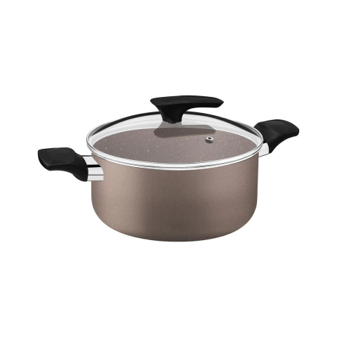 Caçarola Tramontina Milazzo 28 Cm 1.8 Mm Antiaderente Starflon Max Tampa De Vidro Amêndoa