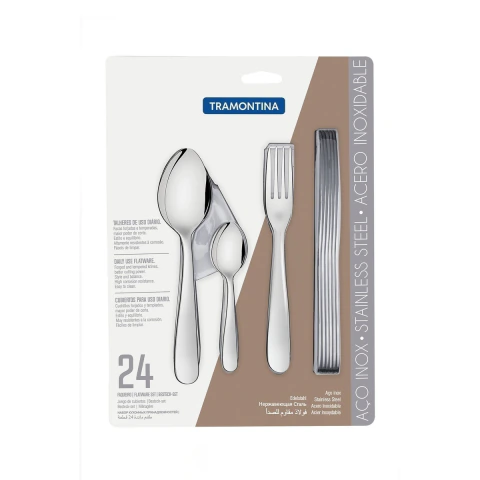 Faqueiro Jogo De Talheres Aço Inox 24 Peças Camboriú Brilho Mesa Posta
