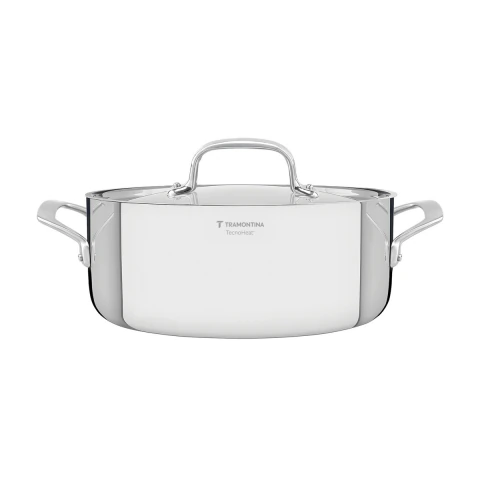Caçarola Tramontina Chrono 24 Cm 4,7 L Aço Inox Corpo Triplo Rasa Indução Forno 260°C Original
