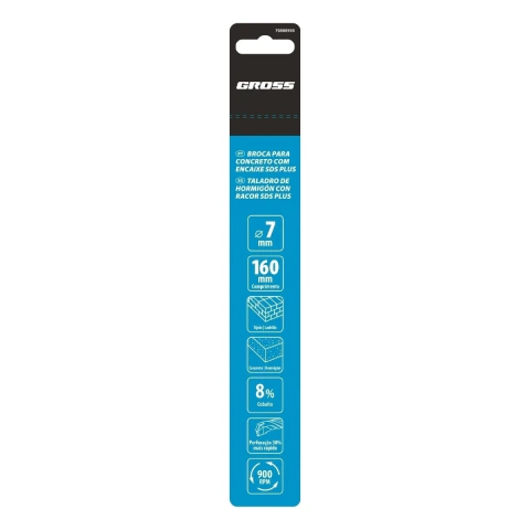 Broca Para Concreto Sds Plus 7 X 160 Mm Tungstênio E Cobalto Gross 1 Peça