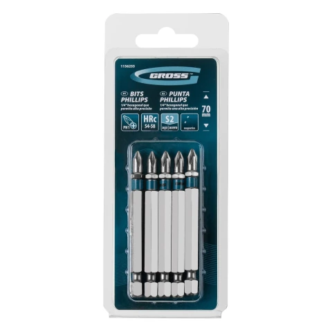 Bits Phillips PH1 Aço Rápido 70mm 5 Peças Para Parafusadeira