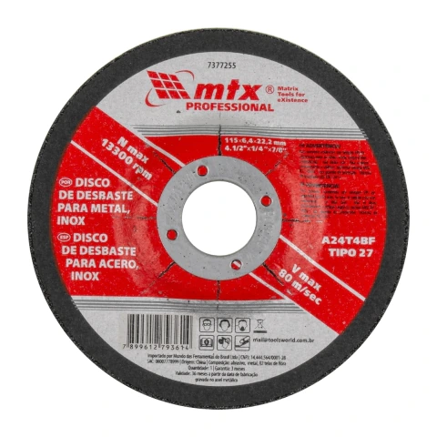 Disco De Desbaste Para Metal 115 X 6,4 X 22,2 Mm Mtx 1 Peça Alta Durabilidade