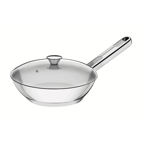 Frigideira Tramontina Ventura Aço Inox Fundo Triplo 24 cm 1,3 L Com Tampa De Vidro Indução Forno