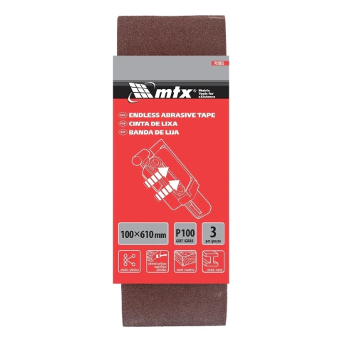 Cinta De Lixa Mtx P100 100x610mm 3 Peças Madeira Metal
