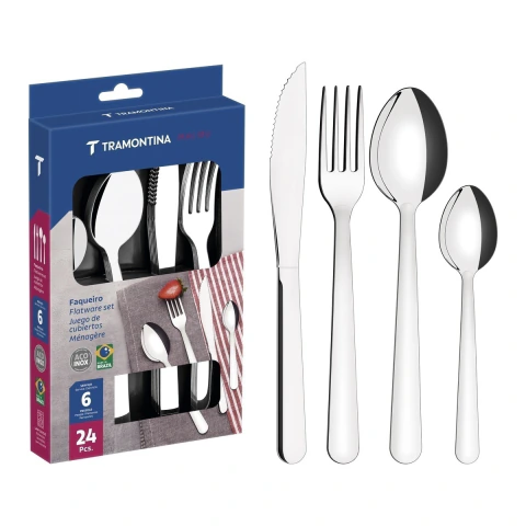 Faqueiro Tramontina Malibu 24 Peças Aço Inox Jogo Talheres Mesa Completo Resistente 6 Pessoas