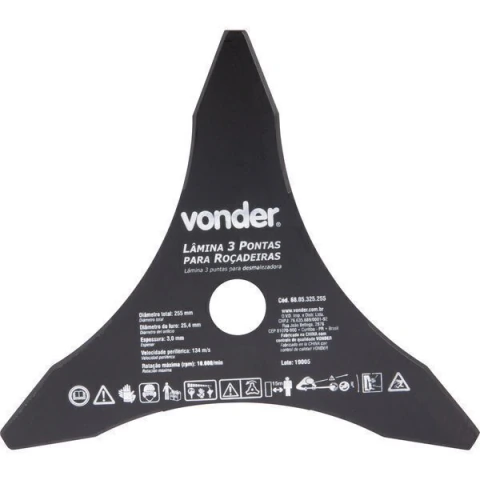 Lâmina 3 Pontas para Roçadeira 255x25,4x3,0mm Vonder