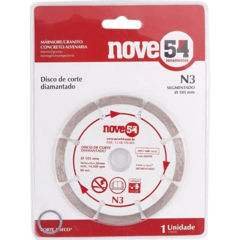 Disco diamantado 105mm segmentado furo 20mm n3 Nove54