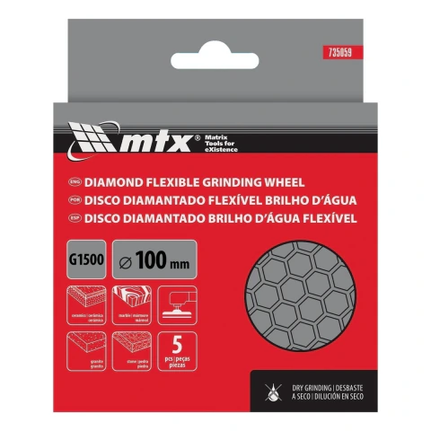 Disco Lixa Diamantada Flexível Seco G1500 5Pçs 100mm MTX 735059 Polimento Granito Mármore