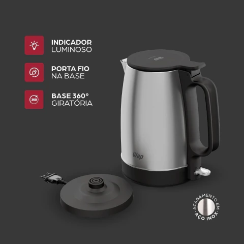 Chaleira Elétrica Wap WCE2 Portátil Aço Inox 1,7 Litros de Capacidade 127V
