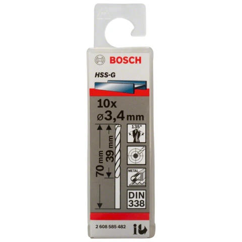 Broca Para Metal Bosch Aço Rápido Hss-G 3,4mm 10 Peças