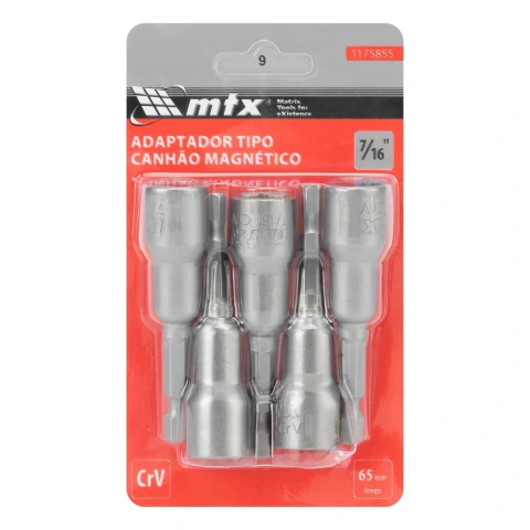 Soquete Magnético Para Parafusadeira 7/16 Pol 65mm 5 Peças