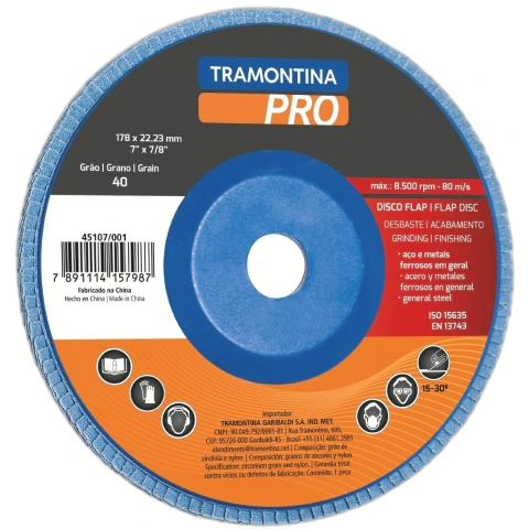 Disco Flap 7'' Grão 80 8500 rpm Tipo 29 Nylon Fibra Tramontina PRO