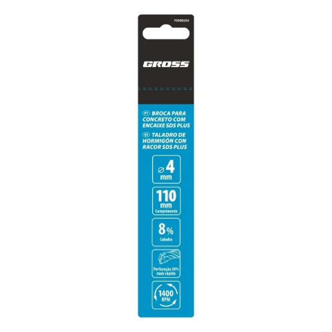 Broca Para Concreto Sds Plus 4 X 110 Mm Tungstênio E Cobalto Vk8 Gross 1 Peça