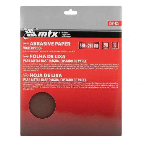 Folha de Lixa Metal P240 230x280mm 10 Peças Base Papel MTX